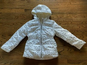 NWT Crazy 8 by Gymboree White Silver Hearts Girls Puffer Jacket Coat size 14 XL - Picture 1 of 7