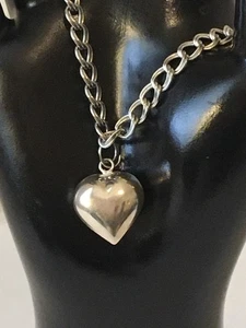 "Pulsera cadena vintage de plata esterlina Italia corazón hinchado 7,2 gramos peso 7,5""" - Imagen 1 de 16