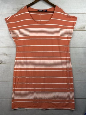 Vestido Lands' End Feminino XL Laranja Listra Branca Algodão Pima Manga Cap Casual - Imagem 1 de 4