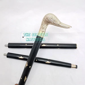 Set 2 Bastoncini Bastone da Passeggio in Legno Nero Manico Testa d'anatra Designer - Foto 1 di 6