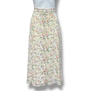 Vintage Casual Corner Midi Skirt Floral Pastel Button Front Lined Cottage Sz 10 - Picture 1 of 6
