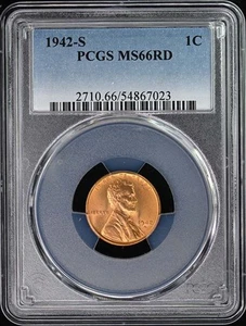 1942-S 1C Lincoln Cent Type 1 Wheat Reverse PCGS MS66RD - Picture 1 of 2