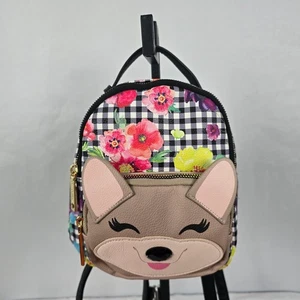 Betsey Johnson Mini Backpack Kitsch Check Floral Colorful 8" x 8" x 3" - Picture 1 of 14