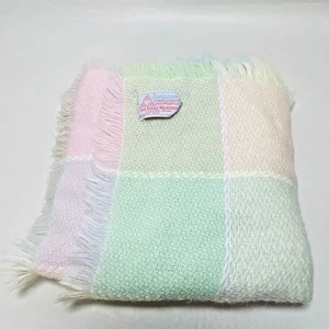 Vintage Three Weavers (Houston) Woven Baby Blanket Vintage 33"x30" Pastel Plaid - Picture 1 of 6