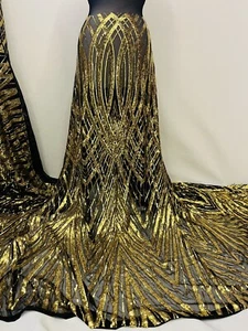 Gold Stretch Sequin Lace Fabric/Gold Sequin Fabric/Sequin for Prom -Per Yard - Picture 1 of 5