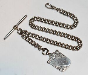 Classic Vintage Australian Stg Silver 30cm Pocket Watch Chain & Shield Fob 25Gr
