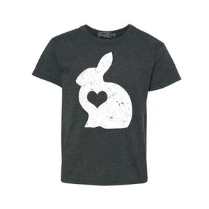 Easter Bunny with Heart Youth's T-Shirt Fun Cute Easter Egg Hunting Shirts - Picture 1 of 10