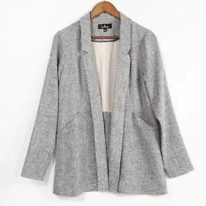 Lulus Promotion Gray Open Front Back Slit Lined Woven Wool Blazer Size Medium - Picture 1 of 10