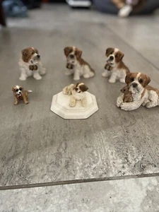 Stone Critters BIG DOG LITTLE DOG St Bernard Hand Painted Casted USA United VTG - Picture 1 of 4