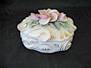 VTG 1950/60s CORDEY w/Roses PORCELAIN Lidded Candy/Trinket Dish #C 029 nice . - Picture 1 of 8
