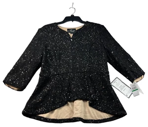 Alex Evening Blazer Womens Size Large Black Lace 3/4 Sleeve Full Zip Up New - Picture 1 of 7