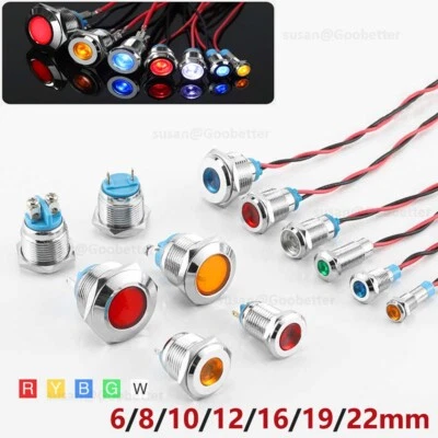 LED Metal Indicator Light Pilot Lamp 6/8/10/12/16/19/22mm 6V 24V 220V Waterproof - Image 1 of 4