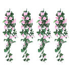 Fake Vine Garland Flower Silk Artificial Rose Flowers 3.2FT for Home Pink 4Pcs