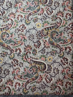 Остатки коричневой зеленой розовой хлопчатобумажной ткани пейсли для квилтинга 21 x 18 дюймов коттеджкор - Изображение 1 из 3
