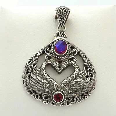 Sarda Sterling Silver Volcanic Mystic Quartz Swan Heart Teardrop Large Pendant - Image 1 of 4