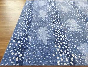 Antelope Area Rug Handmade Stark Blue Design Tufted 100% Wool 3x5 5x8 8x10 9x12 - Picture 1 of 16