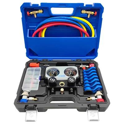 R-134A Air Conditioning Diagnostic A/C Manifold Gauge Tool Refrigeration Set - Image 1 of 4