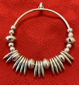 LUCKY BRAND Silvertone Semi Precious Circle Pendant/Amulet w/Spikes & Beads J - Picture 1 of 2