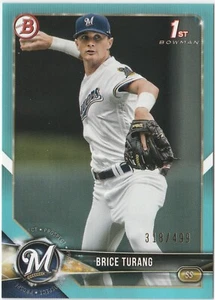 2018 1st Bowman Draft Sky Blue #BD-11 Brice Turang #318/499 Rookie RC BREWERS - Picture 1 of 2