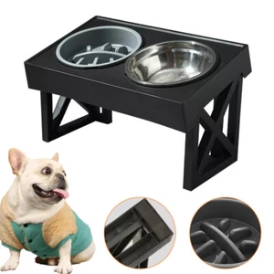 Elevated Pet Bowl for Cat Dog Stainless Steel Slow Feeder Stand Double Pet Bowls - Picture 1 of 12