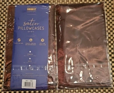 Fundas de almohada de satén Degrees Of Comfort marrón reina 2 piezas poliéster fáciles de poner en el cabello-NUEVAS Foto 1 de 4