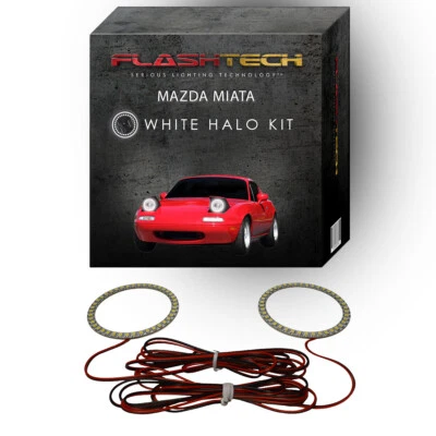 White Angel Eye LED Headlight Halo Ring kit for 1990-1997 Mazda Miata Headlights - Image 1 of 2