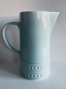 Matceramica Pale Aqua Blue 32 oz Pitcher Raised Dot Border Made in Portugal EUC - Picture 1 of 9