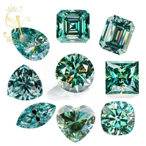 Blue Green Loose Moissanite Stone Brilliant Cut Gemstones With GRA Certificate - Picture 1 of 23