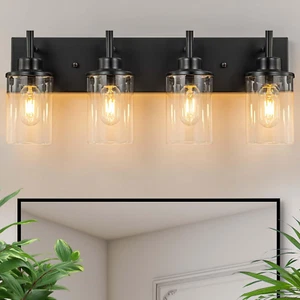 Bathroom Light Fixtures over Mirror, Matte Black Vanity Light 4 Light Wall Sconc - Picture 1 of 8