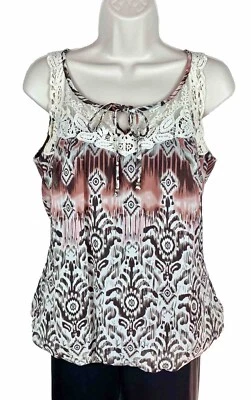 Blusa Dressbarn Mujer Talla S Pequeña Marrón Rosa Dobladillo Elástico Sin Mangas Boho Foto 1 de 4