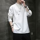 Mens Chinese Hemp Shirt Cotton Linen Tang Suit Hanfu Retro Harajuku Tops Clothes