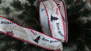 RIBBON Wire Edge 1.5" wide Happy Holidays crafts decor Gifts bows 5 yds - Bild 1 von 5