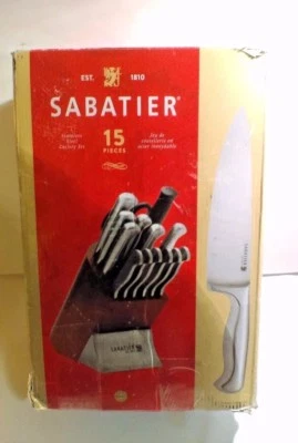 Juego de bloques de cuchillos con mango hueco de acero inoxidable Sabatier de 15 piezas, madera de cerezo  Foto 1 de 4
