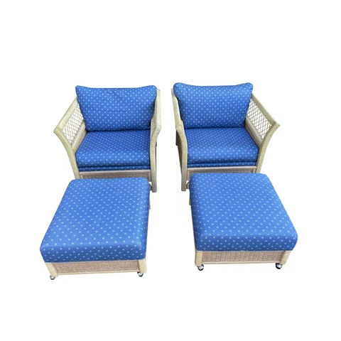 Vintage Henry Link Mid 20th Century Upholstery Wicker Chairs Ottomans 4-Pieces Cover
