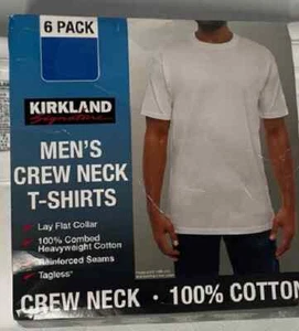 Camiseta interior Kirkland Signature para hombre cuello redondo paquete de 6, blanca, talla grande - Imagen 1 de 6