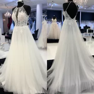 Summer Wedding Dresses Beach Halter Neck Backless A Line Sleeveless Bridal Gowns - Picture 1 of 14