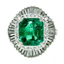 Vintage Platinum 5.93ctw AGL & GIA FINE Colombian Emerald Diamond Ballerina Ring