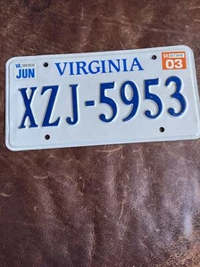 Matrícula Virginia 2003 vintage etiqueta VA # XZJ 5953 como nueva - Imagen 1 de 5