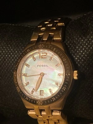 Fossil ROSE GOLD PLATED Iridescent Dial Iced Out 28MM Women’s Watch NEW Battery - image 1 of 4