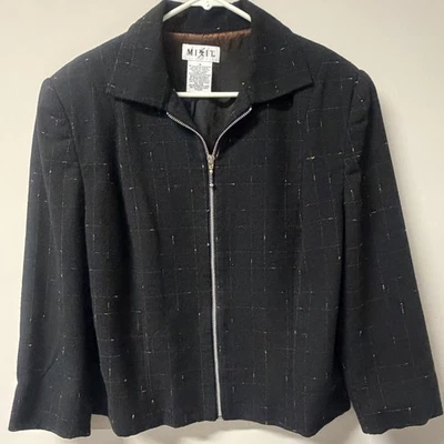 Blazer Vintage Mix It TALLA 14 Negro Y2K Años 90 Cremallera Frontal Forrado Lana Cuadros Foto 1 de 4