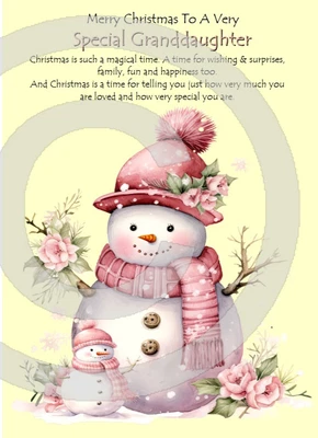 PICKTURE-THIS Special Granddaughter At Christmas Time A5 Size Christmas Card and Red Envelope