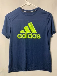 Boy's Adidas Climalite Size L 14/16 - Blue & Green Short Sleeve Top Shirt - Picture 1 of 3