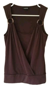 A. Byer Women's Tank Top, Deep-V w Undershirt Bamboo Ring Hardware Sz S Brown - Picture 1 of 4