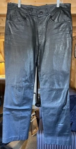 SCULLY Sleek Black Leather Pants Edgy Biker Mens Size 36x30 - Never Worn - Picture 1 of 6