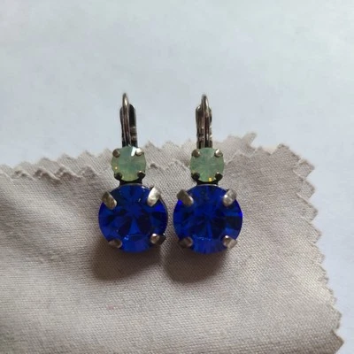 Earrings By Mariana Zhang Silk Road Coll. Gorgeous Royal Blue & Chrysolite Op... - Image 1 of 4