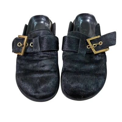 Zara toboganes de pelo de becerro de cuero negro talla 7 Foto 1 de 4