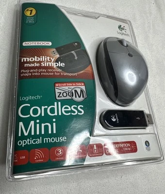 NEW - Logitech Cordless Mini Optical Mouse (931396-0403) Black & Silver New - Image 1 of 4