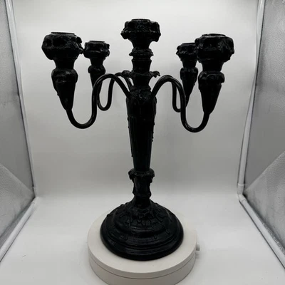 Gothic 14” Black Halloween Candelabra 5 Candle Holder Decor Lighting Drip - Image 1 of 4