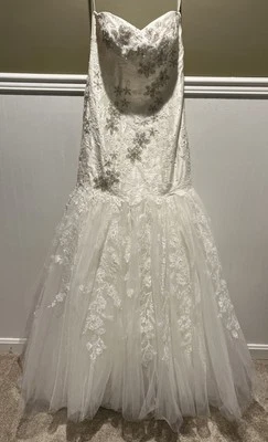 Vestido de novia Oleg Cassini con apliques de encaje sirena sin tirantes marfil 8 7CWG482 NUEVO Foto 1 de 4