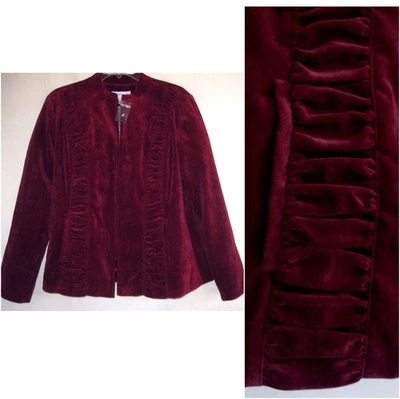 Nuevo con etiquetas Chaqueta de Vino Borgoña L Pana Plisada Ribete Blazer Victor Costa Ocasión Foto 1 de 4